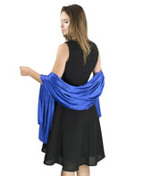 Elegant satin evening shawl - Woman wearing blue scarf