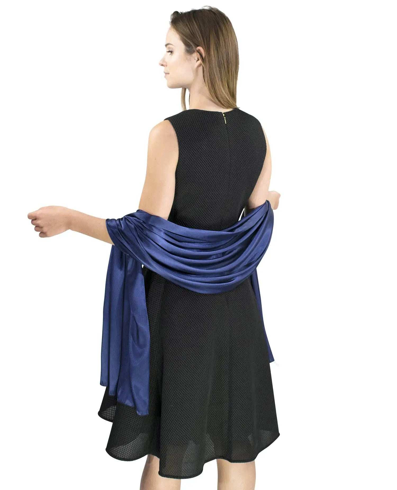Stylish woman in blue scarf - Elegant Satin Evening Shawl