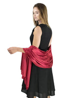 Elegant satin evening shawl - woman wearing red scarf