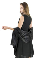Elegant satin evening shawl - woman in black scarf