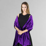 Elegant satin evening shawl in purple satin fabric.