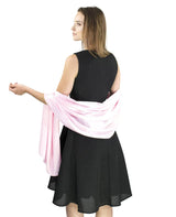 Elegant satin evening shawl with a woman wearing a pink scarf