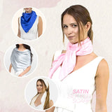 Woman wearing pink scarf and white top - Elegant Solid Satin Large Square Scarf.