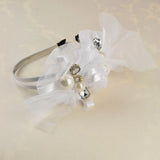 Elegant Stone & Pearl Lace Alice Headband with white flower and bow