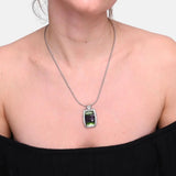 Emerald Green Necklace with Diamante Rectangle Pendant - Women’s Gift