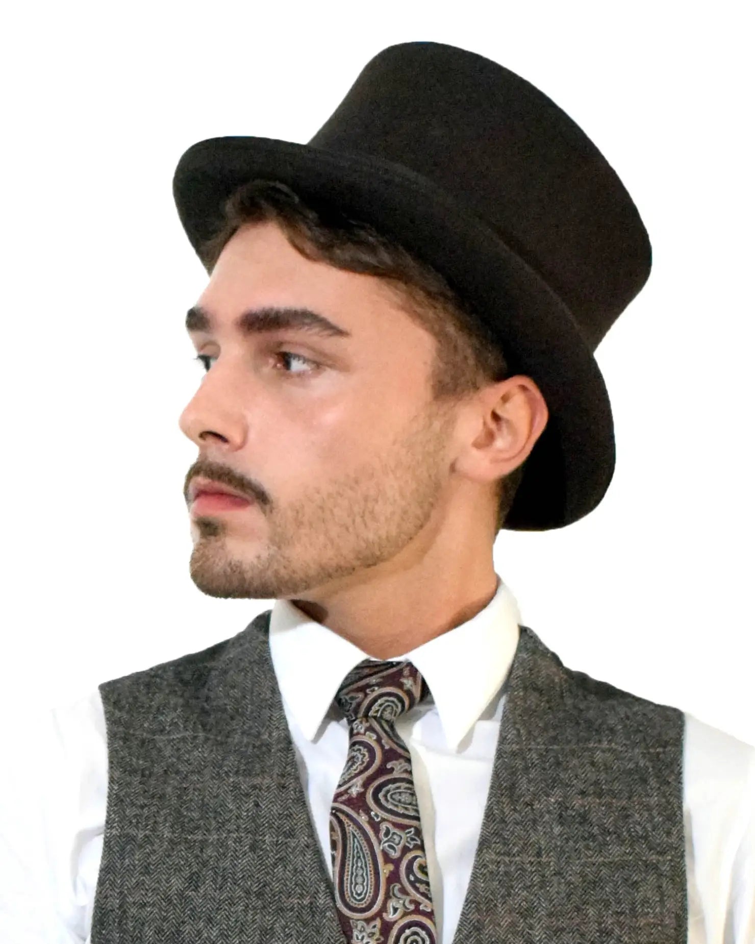 English Men’s Formal Wool Felt Top Hat - man in black hat & vest