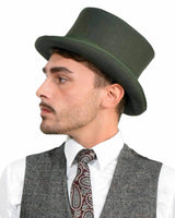 English Men’s Formal Wool Felt Top Hat in Green with Vest