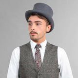 English Men’s Formal Wool Felt Top Hat worn by a man in vest and hat
