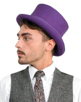 English Men’s Formal Wool Felt Top Hat - man wearing purple hat and vest