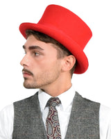 English man in red hat and vest, English Men’s Formal Wool Felt Top Hat.