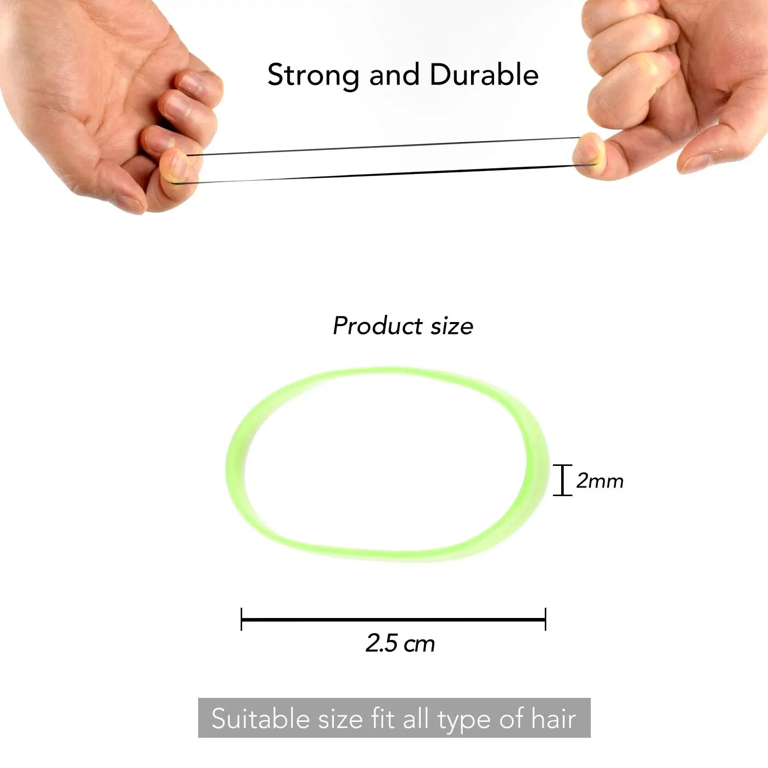 Extra strong mini rubber bands being held with ring measurements.