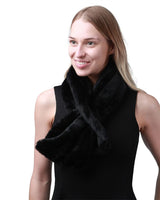 Faux fur collar scarf with built-in tie double-sided, woman wearing black fur stole