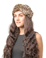 Faux fur leopard print headband for winter & autumn on woman