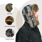 Stylish man wearing Faux Fur Lined Thermal Winter Trapper Hat with fur pom