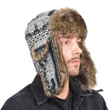 Man wearing faux fur lined thermal winter trapper hat with fur collar