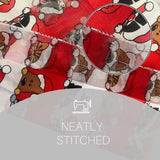 Red and white dog print fabric with white circle on Festive Snowflake Satin Stripe Christmas Scarf.