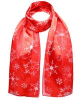 Red satin stripe Christmas scarf with snowflakes