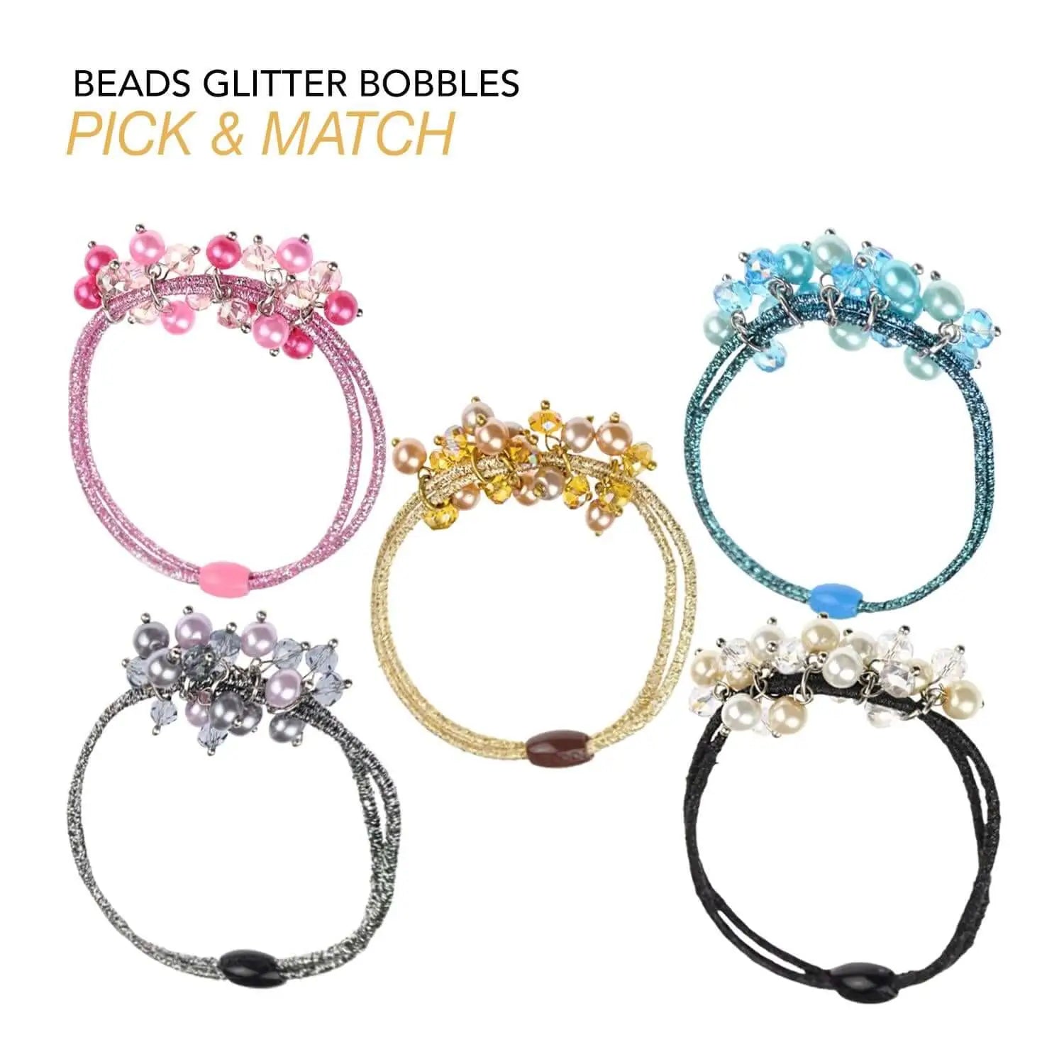 Beaded metallic elastic bracelets displayed in product ’Floral & Beaded Metallic Elastic Bobbles
