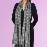 Floral embroidered soft scarf with fringed trims