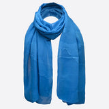 Blue cotton scarf with torn edge - Floral Leaf Embroidered Cotton Scarf