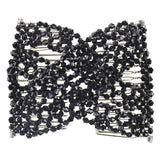 Black and white beaded bracelet with black crystals on Flower Beads Hair Double Slide Metal Magic Comb Clip