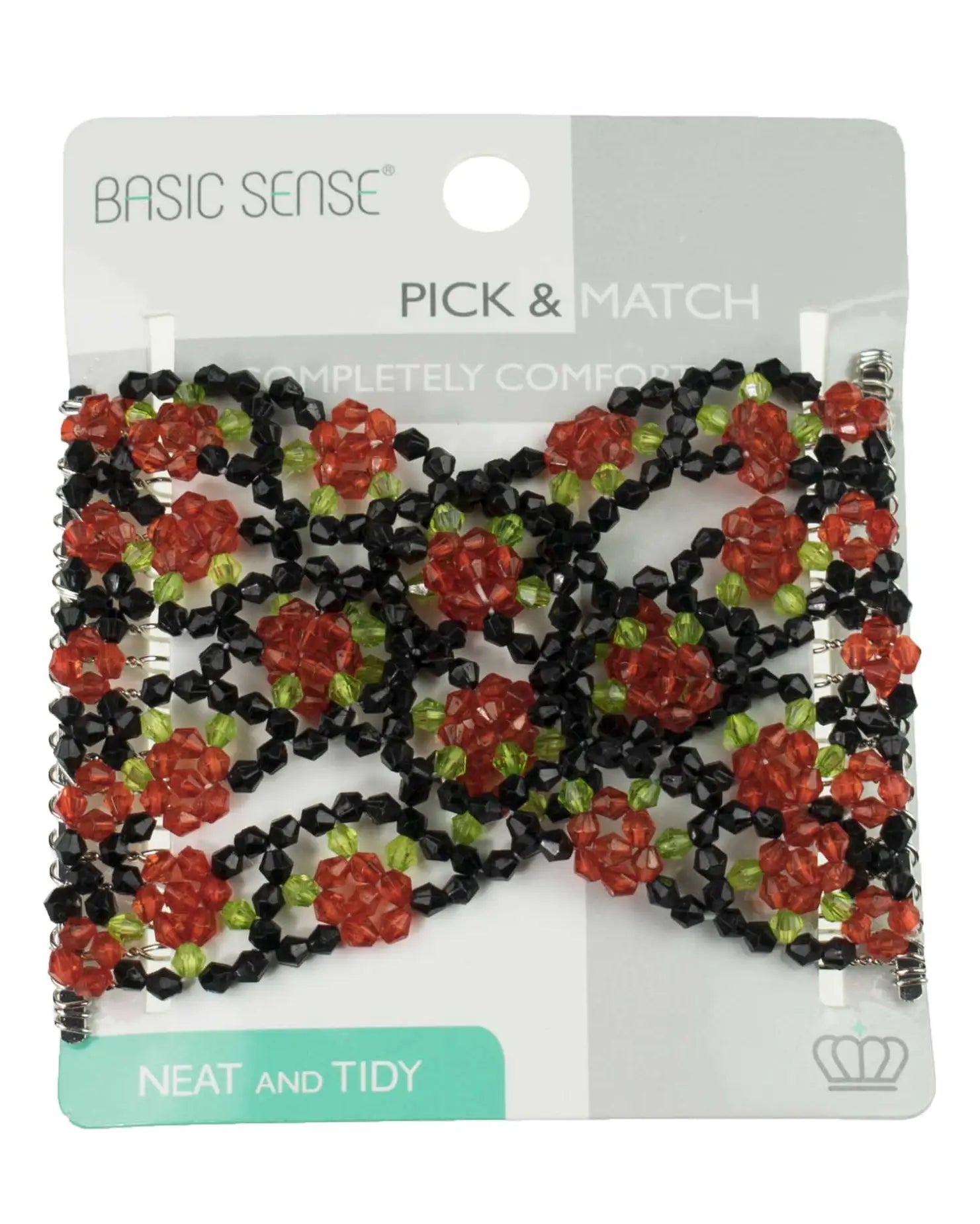 Red and green flower beaded bracelet on Flower Beads Hair Double Slide Magic Comb Clip.