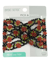 Red and green flower beaded bracelet on Flower Beads Hair Double Slide Magic Comb Clip.