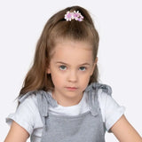 Little girl with flower in hair wearing Flower Fabric Bobbles - 2PCS Set - Hair Elastics.