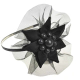 Black and white flower headband on Pearl Alice band - Elegant Hair Accessory