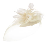 White Fascinator Hat with Feathers - Flower Mesh & Feather Accessory