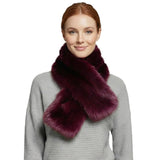 Fluffy Faux Fur Collar Tippet Wrap Scarf with Suede Lining - Burgundy - Warm Scarves