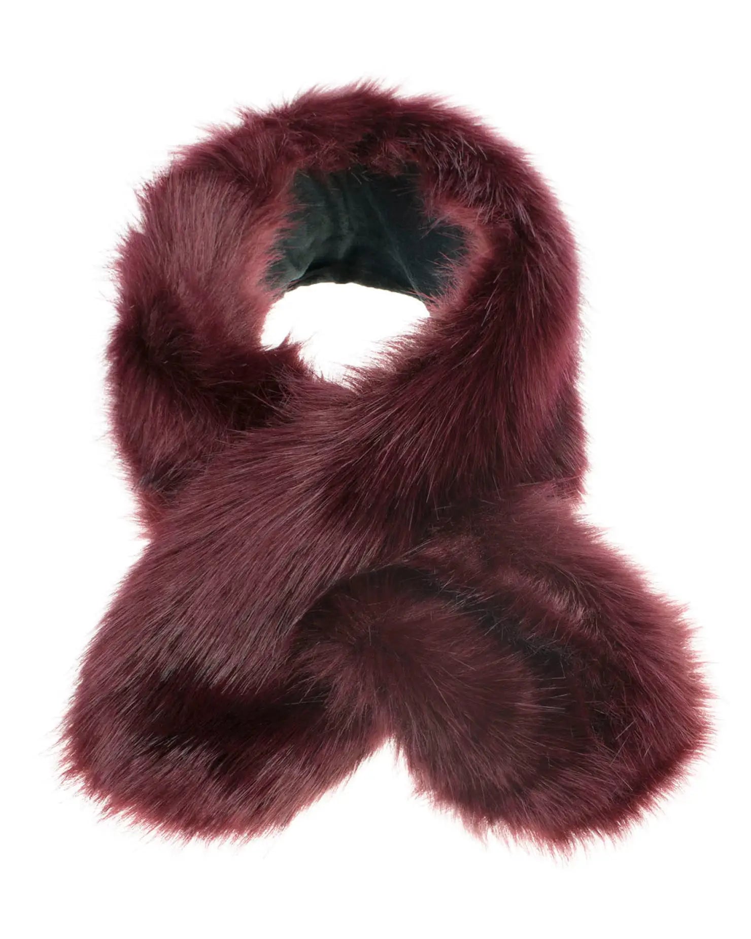 Burgundy faux fur scarf with black leather handle from Fluffy Faux Fur Collar Tippet Wrap Scarf with Suede Lining