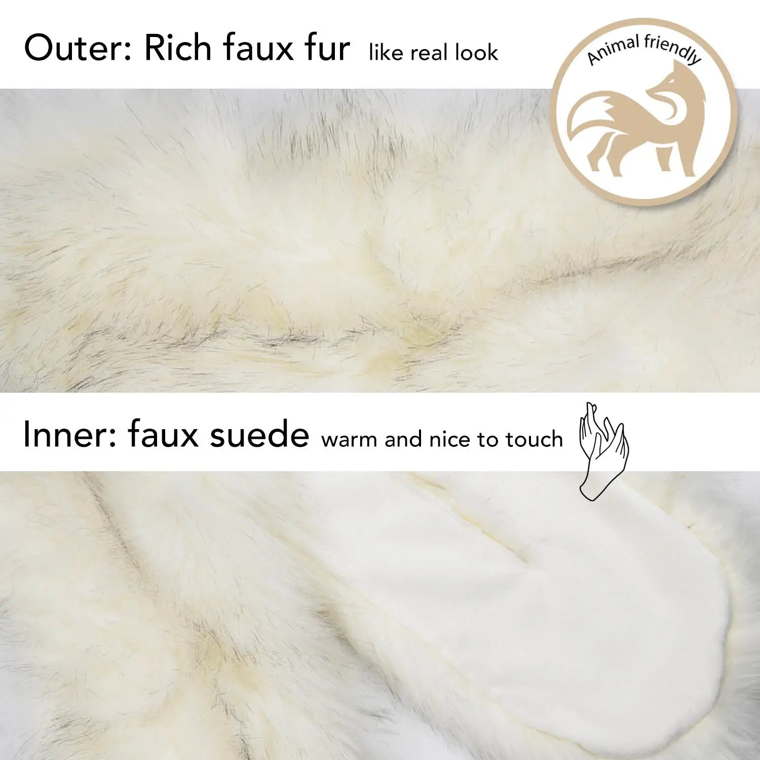 Fluffy Faux Fur Collar Tippet Wrap Scarf with Suede Lining - White fur coat and glove.