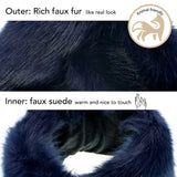 Blue faux fur collar tippet scarf with suede lining, luxe faux fur accessory