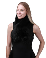 Fluffy faux fur collar tippet wrap scarf with a woman wearing black vest
