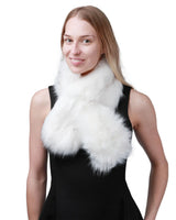 Fluffy faux fur stole scarf worn by woman