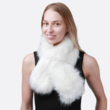 Fluffy Faux Fur Collar Tippet Wrap Scarf with Suede Lining - Woman wearing white faux fur stole