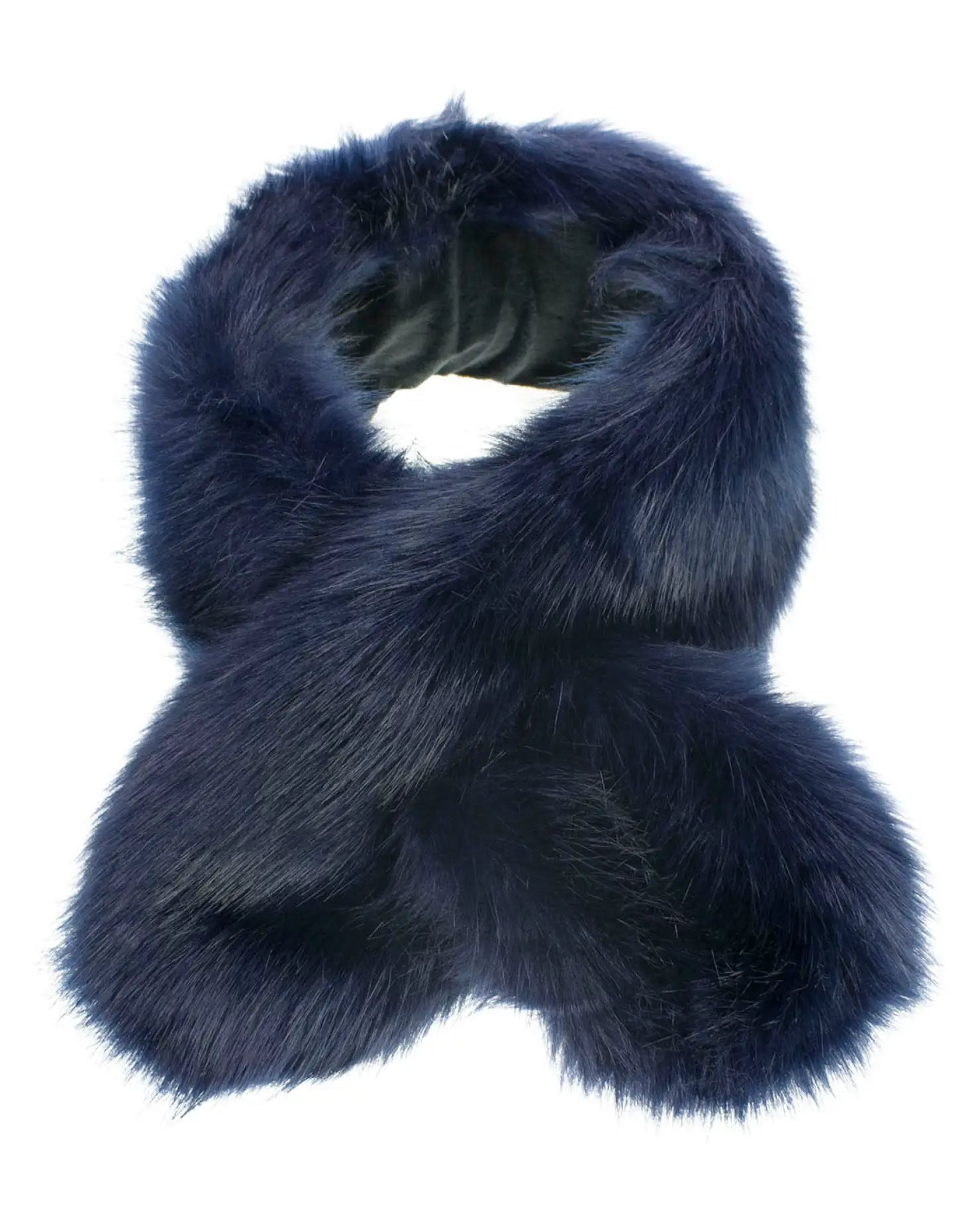 Fluffy faux fur collar tippet wrap scarf in blue color