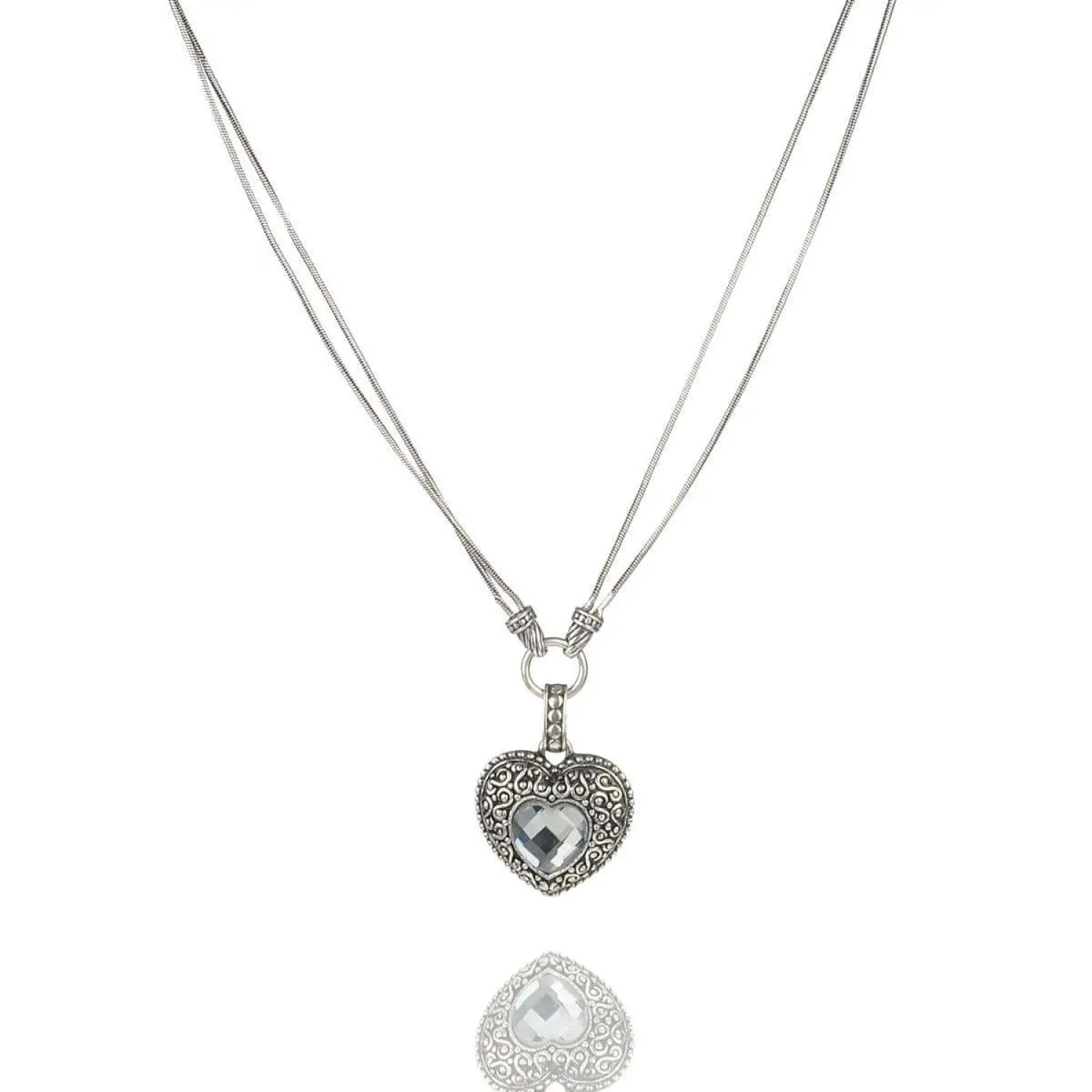 Gemstone Heart Antique Silver Pendant Necklace