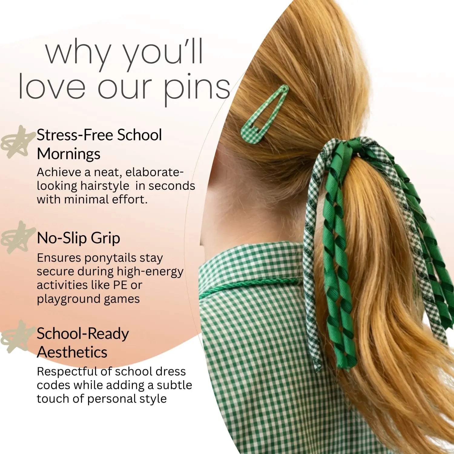 Gingham and Plain Spiral Streamer Elastic Hair Pin Set - Hair Accessory Set