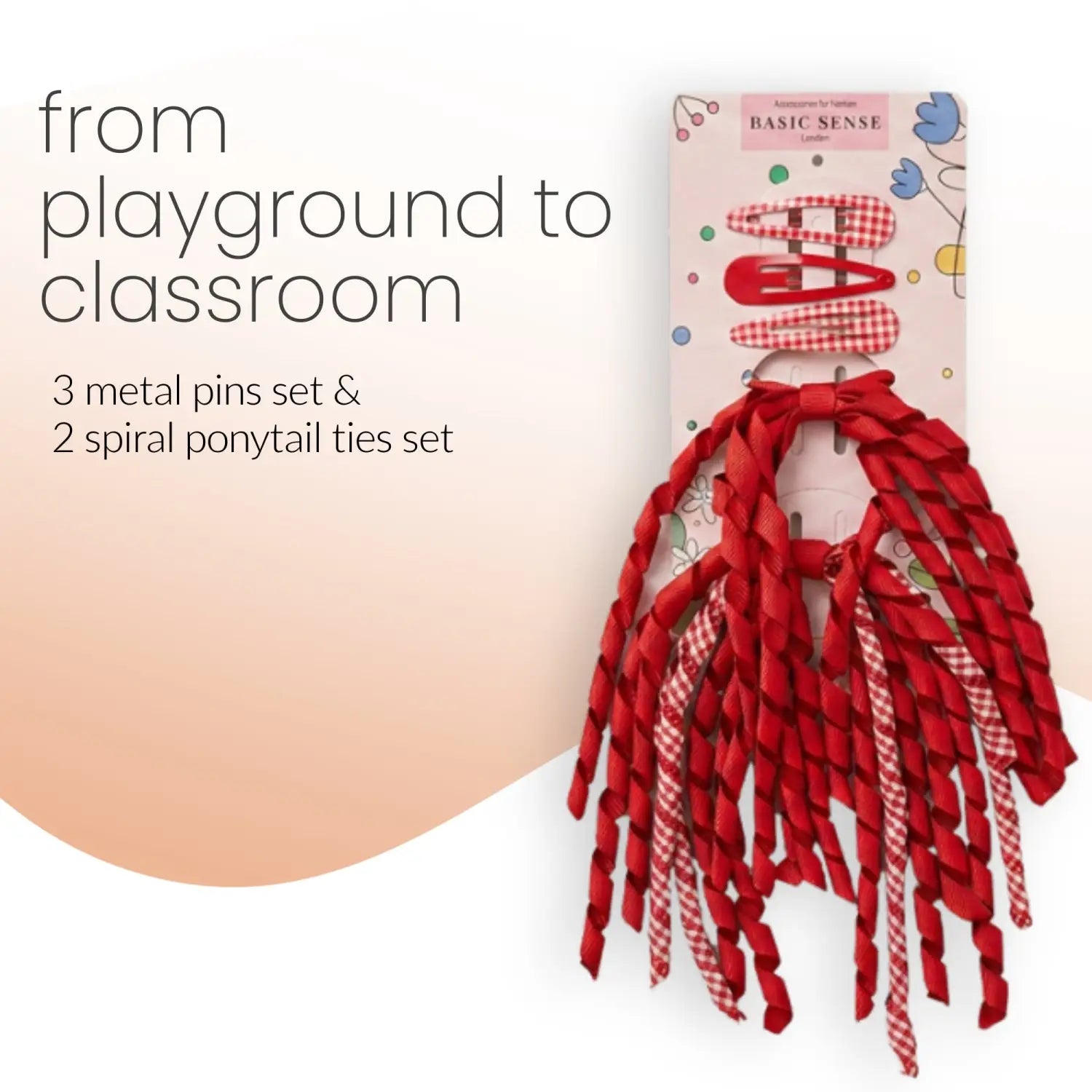 Gingham and Plain Spiral Streamer Elastic Hair Pin Set - Hair Accessory Set
