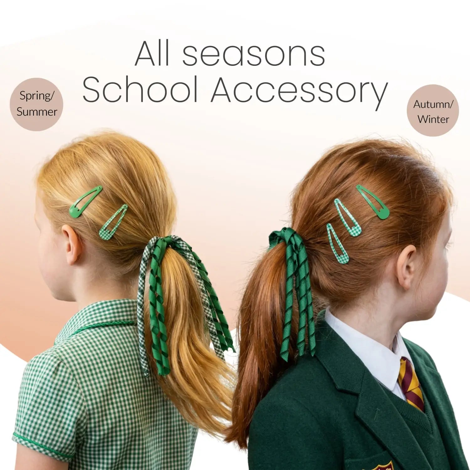 Gingham and Plain Spiral Streamer Elastic Hair Pin Set - Hair Accessory Set
