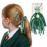 Gingham and Plain Spiral Streamer Elastic Hair Pin Set - Green - Hair Accessory Set