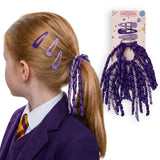 Gingham and Plain Spiral Streamer Elastic Hair Pin Set - Purple - Hair Accessory Set