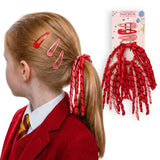 Gingham and Plain Spiral Streamer Elastic Hair Pin Set - Red - Hair Accessory Set