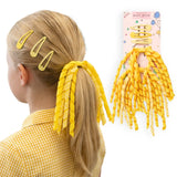Gingham and Plain Spiral Streamer Elastic Hair Pin Set - Yellow - Hair Accessory Set