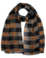Gingham check print brown and black stripe oversized scarf