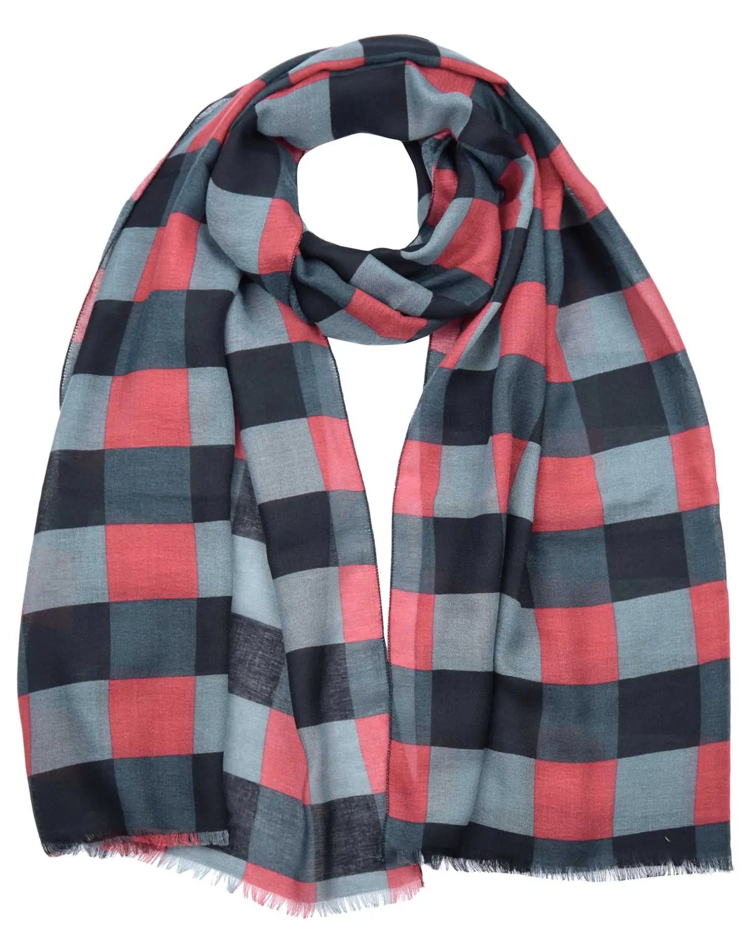 Gingham check print red and black oversized scarf