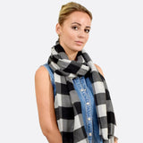 Gingham check print oversized autumn scarf in classic black and white plaid design