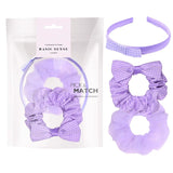 Purple and white gingham check hair tie from Girls Gingham Check School Hair Accessories Set.